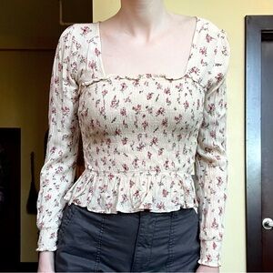 Sugar+L!ps Smocked Long Sleeve Floral Top Medium